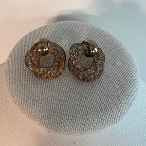 Pierced Earring with Gold Mesh and Crystals